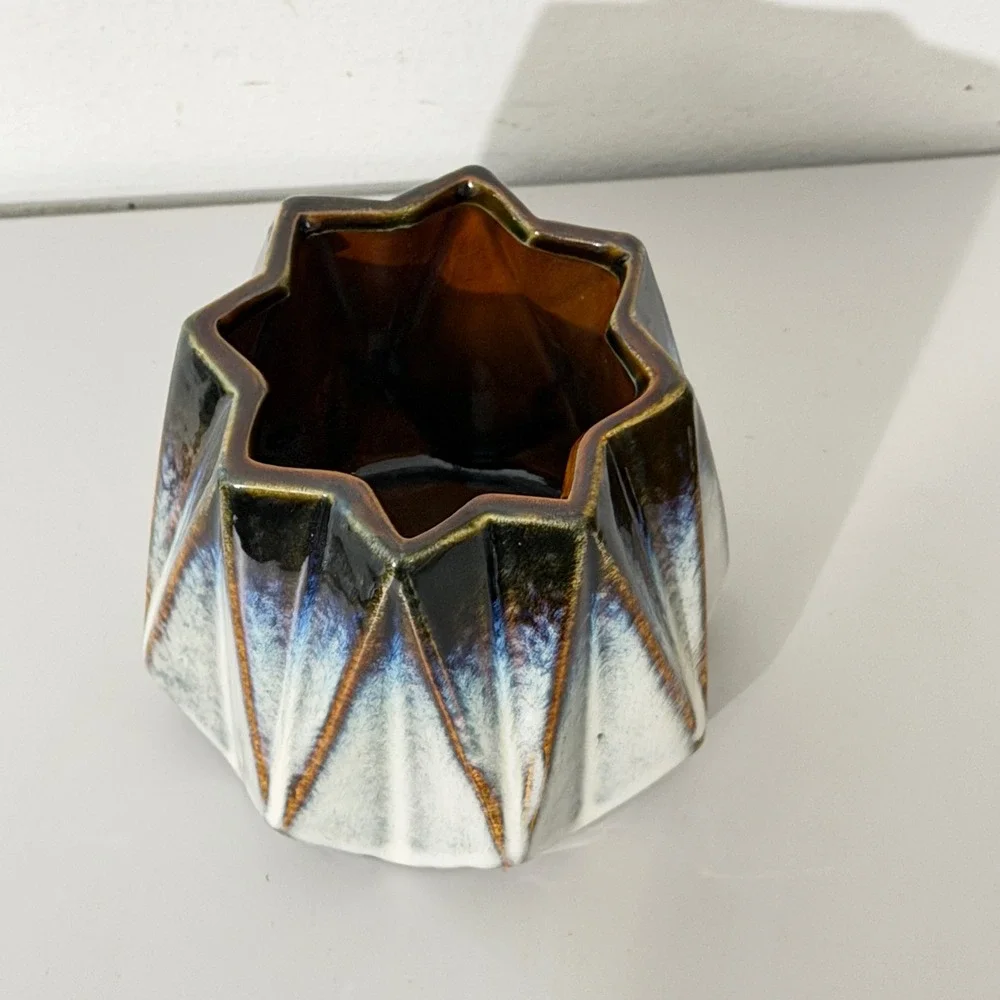 Ceramic Star Planter Vase OS Blue White Black Geometric Drip Glaze